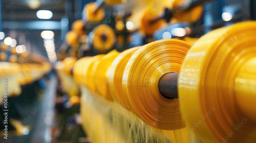 Obraz premium Vibrant Spools of Yarn on Factory Machine