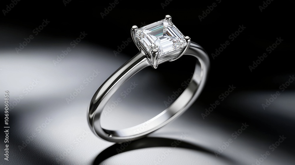 Elegant Emerald Cut Diamond Ring in High Resolution Elegant Emerald Cut Diamond Ring in High Resolution