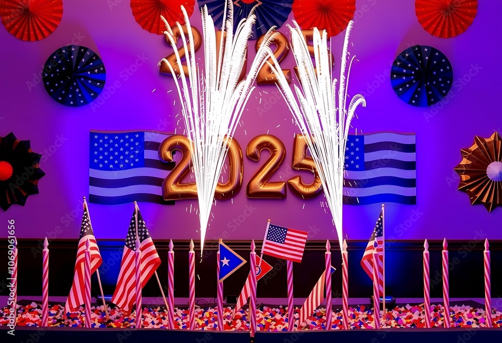 Obraz premium firing flag cannons American decorations party featuring themed confetti 2025 birthday