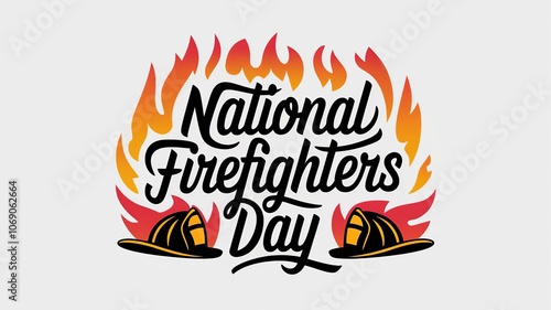 National Firefighter's Day lettering, party greeting card, calligraphy poster, generative AI