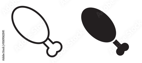 Chicken leg vector icon set black filled and outlined style.