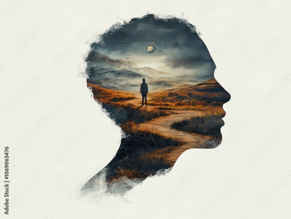 Abstract representation of hypnosis and regression therapy through a layered human. AI generated