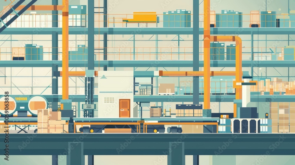Modern Industrial Conveyor System in Factory Modern Industrial Conveyor System in Factory