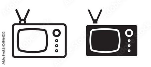 Old television vector icon set black filled and outlined style.