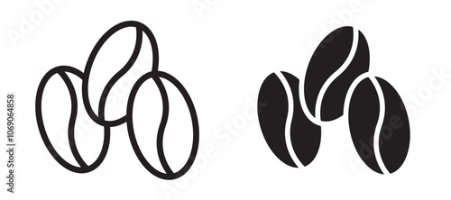 Coffee beans vector icon set black filled and outlined style.