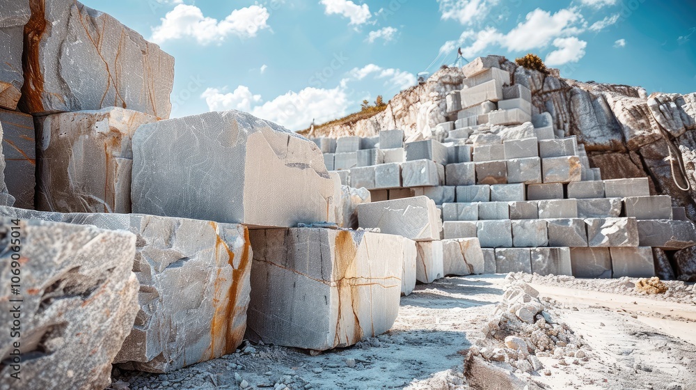Majestic Stone Quarry Blocks Under Bright Sky Majestic Stone Quarry Blocks Under Bright Sky