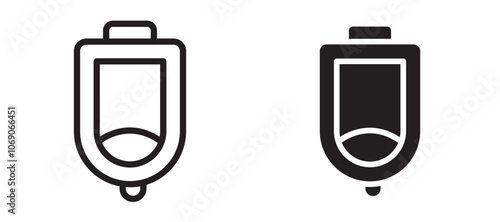 Urinal vector icon set black filled and outlined style.