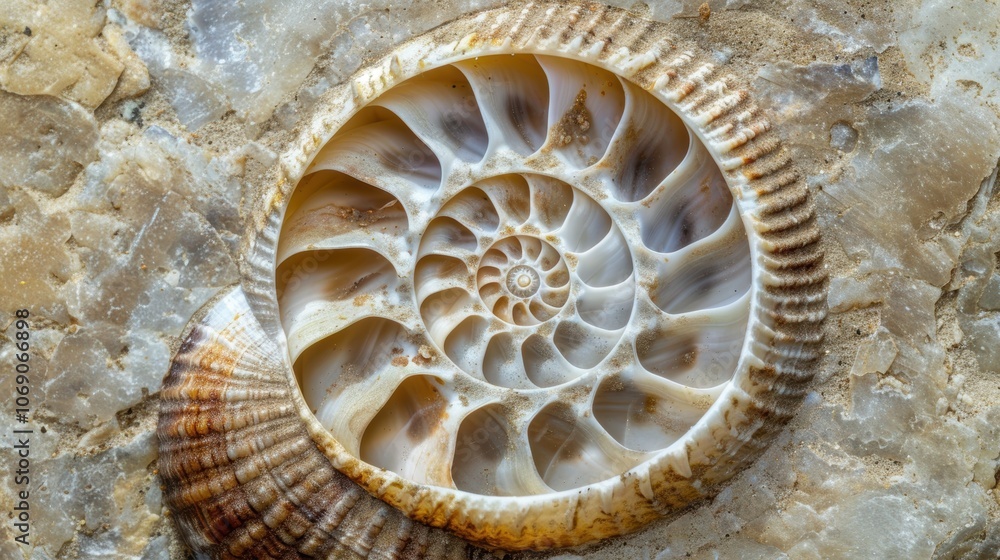 Nautilus shell highlighted in an abstract setting, showcasing its detailed spiral. The shell's geometric design is a beautiful display of marine life and nature. Nautilus shell highlighted in an abstract setting, showcasing its detailed spiral. The shell's geometric design is a beautiful display of marine life and nature.