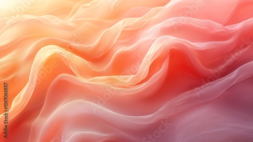 A soft, flowing abstract design featuring gentle waves of pink and peach hues, creating a serene and dreamy atmosphere.