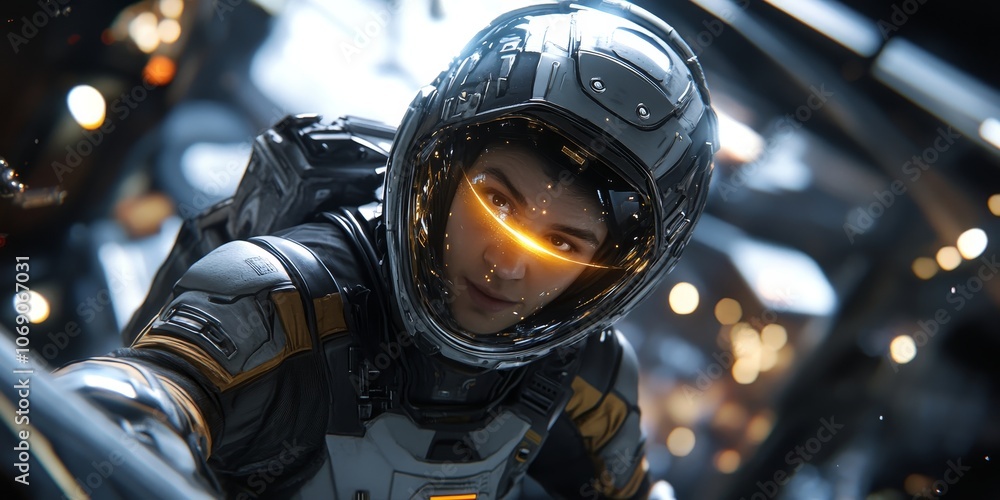 Fototapeta premium Space engineer in zero gravity