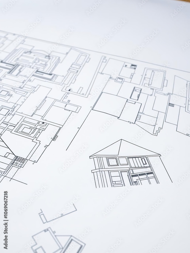 Fototapeta premium Image of blueprints and architectural plans for a modern building project, collaboration