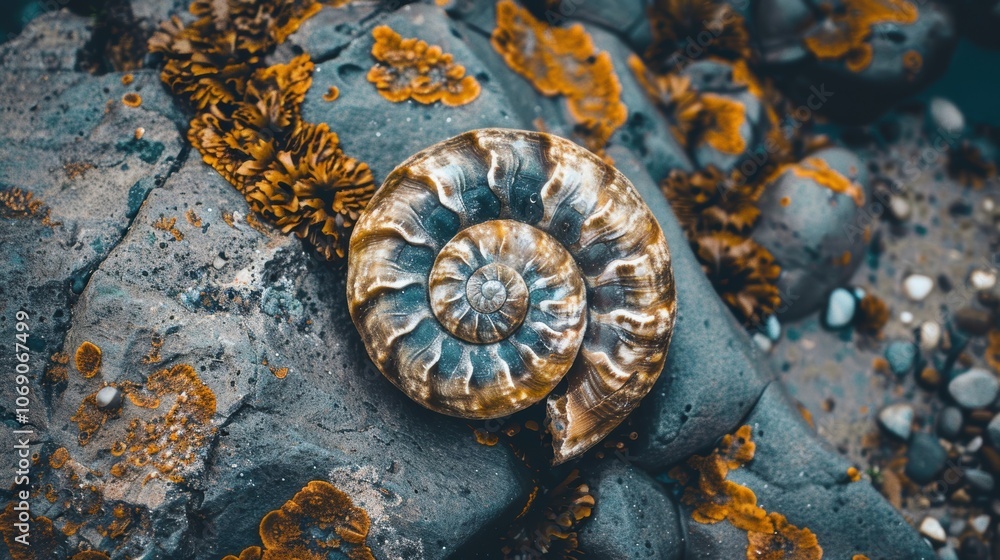 Nautilus shell in closeup, showcasing its iconic spiral pattern. The shell's geometric design is a stunning piece of nature's art. Nautilus shell in closeup, showcasing its iconic spiral pattern. The shell's geometric design is a stunning piece of nature's art.