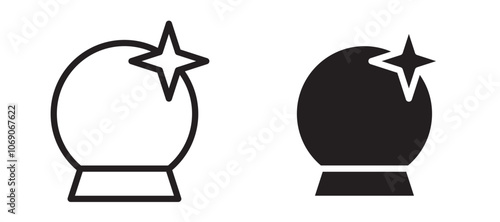 Crystal ball vector icon set black filled and outlined style.