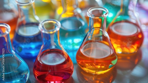 Vivid Laboratory Glassware with Colorful Liquids