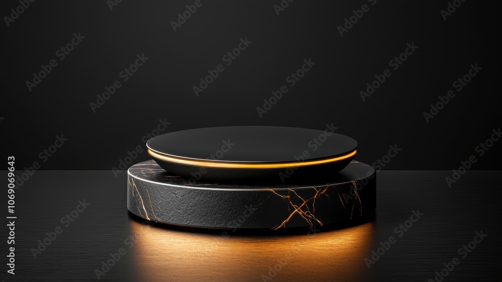 Minimalist Black Podium with Elegant Gold Borders Minimalist Black Podium with Elegant Gold Borders