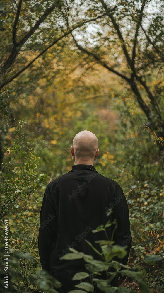 Serene Walk in Nature with Bald Man Serene Walk in Nature with Bald Man