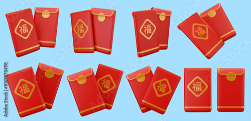 Chinese New Year Red Envelope or Lunar New Year Red Envelope, 3D Rendered