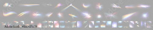 Iridescent Crystal Glare and Reflection Effect, Optical Rainbow Leaks, Light Streaks, and Falling Confetti. Crystal Vibrant Lens Flares with Rainbow Transparent Overlays for a Stunning Visual Impact.