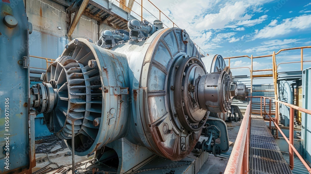 Fototapeta premium Industrial Turbine Machine Under Blue Sky