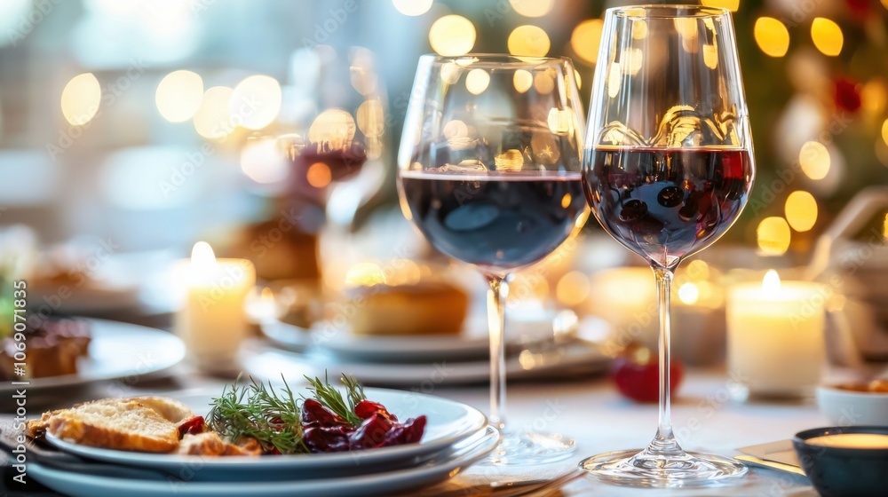 Elegant Wine Glasses on a Romantic Dinner Table Elegant Wine Glasses on a Romantic Dinner Table