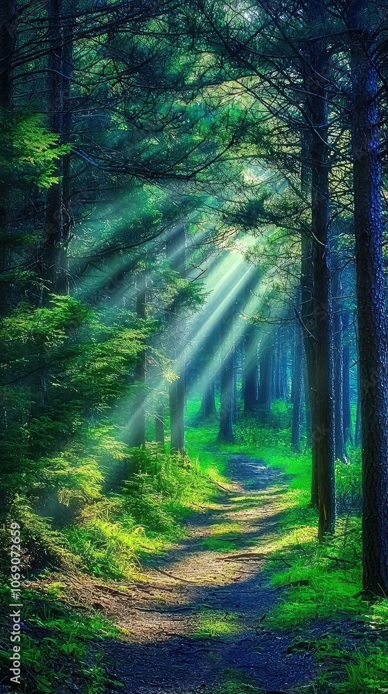 Obraz premium Serene Trail Through a Sunlit Forest Path