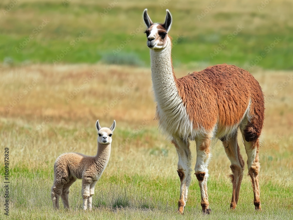 Llama and Baby Cria in Natural Habitat Llama and Baby Cria in Natural Habitat