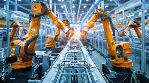 Advanced Robotic Arms in Factory Assembly Line