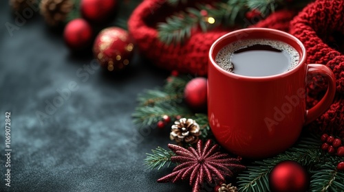 Cozy Christmas Coffee Scene with Festive Decor