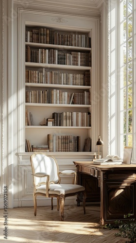 Wallpaper Mural Serene Study with Classic Bookcase and Natural Light Torontodigital.ca