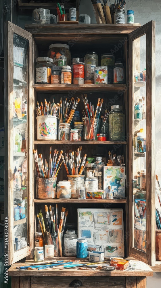 Artistic Cabinet Filled with Supplies and Tools Artistic Cabinet Filled with Supplies and Tools