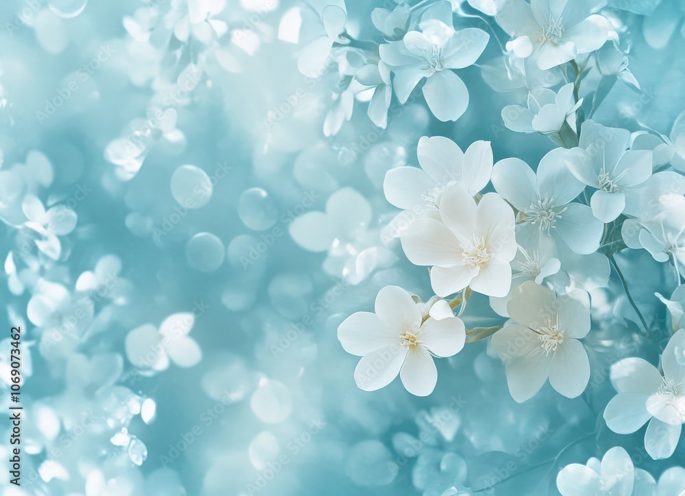 Delicate white flowers on a soft blue bokeh background. Delicate white flowers on a soft blue bokeh background.