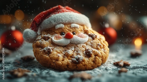 Christmas chocolate cookie in the shape of Santa Claus. Merry xmas and Happy New Year