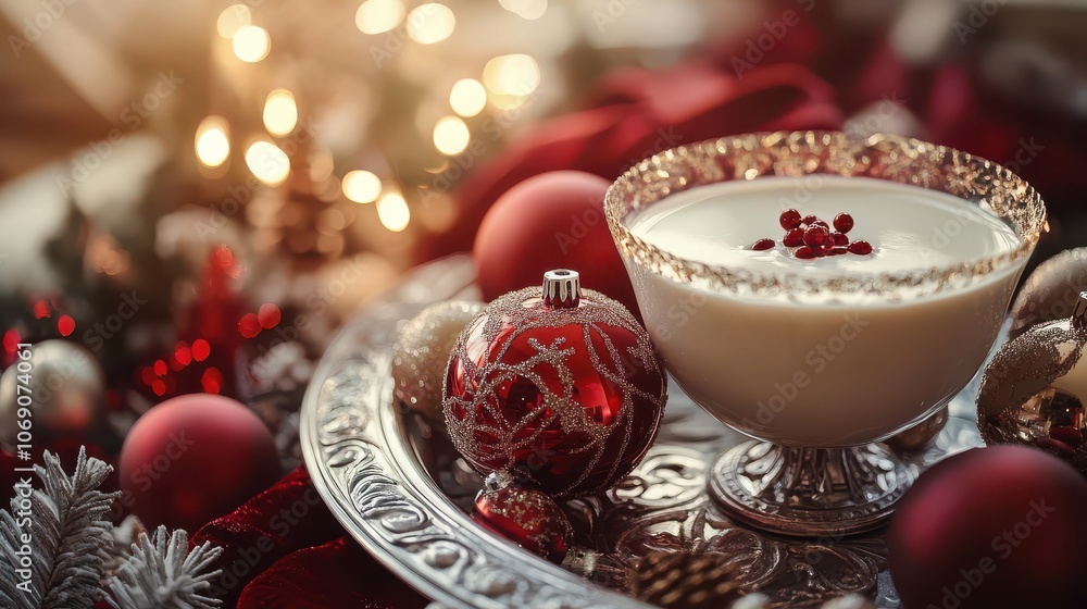 Festive Tray with Ornaments and Warm Holiday Light Festive Tray with Ornaments and Warm Holiday Light