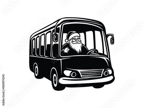 Santa Claus Driving Bus Silhouettes - Fun Christmas Transportation Art
 photo