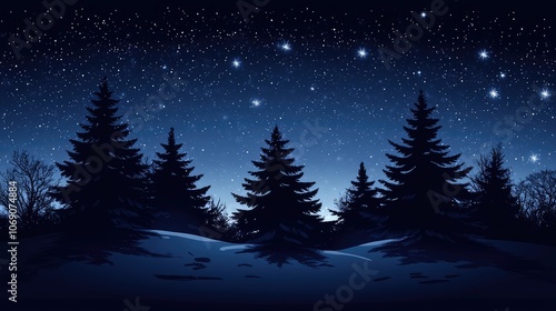 Silhouetted pine trees under a magical starry Christmas sky with a visible Milky Way stretching across the scene.