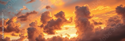 The sun sets behind a thick layer of clouds, painting the sky in vibrant shades of orange and yellow