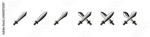 Sword vector flat icon set.