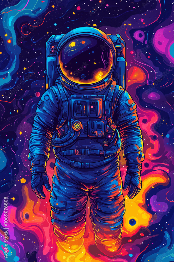 astronaut floats in a swirling galaxy of vivid neon colors, encapsulating the vastness of space astronaut floats in a swirling galaxy of vivid neon colors, encapsulating the vastness of space