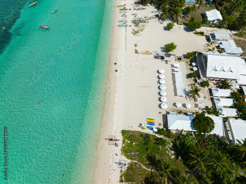 Beautiful beach with palm trees in the tropics. Bantayan island, Philippines.