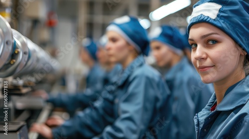 Focused Female Worker in Modern Factory