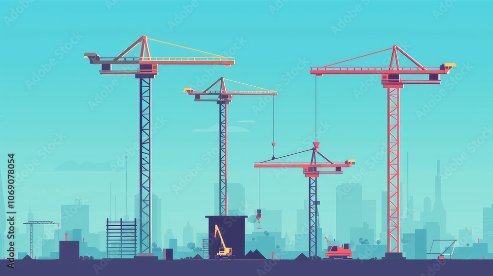 Tower Cranes Building Urban Landscape Tower Cranes Building Urban Landscape