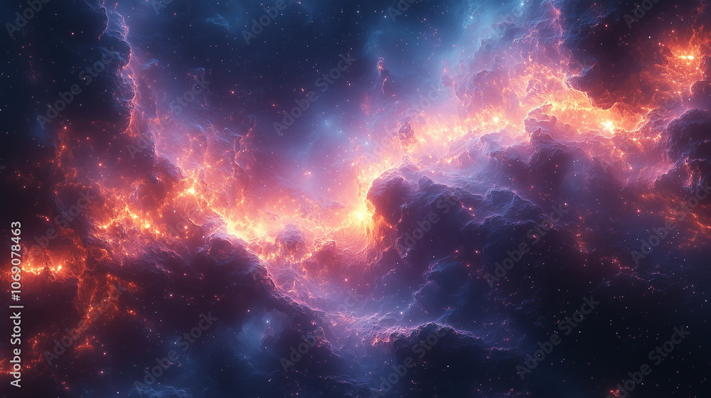 vibrant nebula with fiery orange and deep blue tones illuminating the cosmic expanse vibrant nebula with fiery orange and deep blue tones illuminating the cosmic expanse