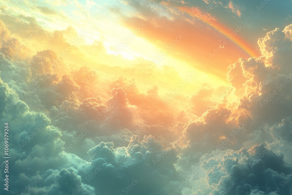 Dramatic Sky with Golden Clouds and Rainbow Dramatic Sky with Golden Clouds and Rainbow