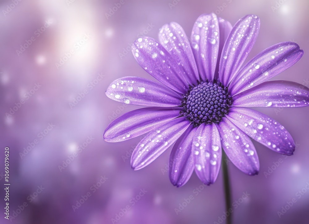 Closeup of a purple flower with dew drops. Closeup of a purple flower with dew drops.