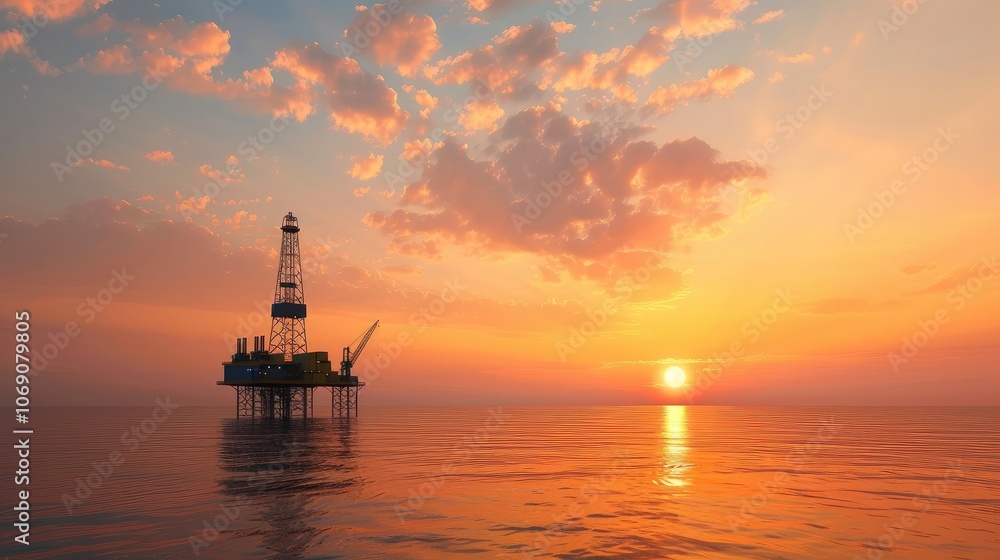 Offshore Oil Rig at Stunning Sunset Offshore Oil Rig at Stunning Sunset