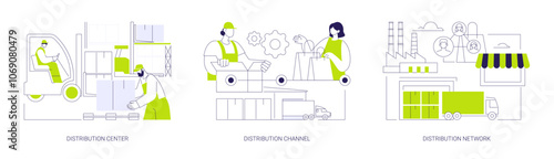 Distribution of goods abstract concept vector illustrations.