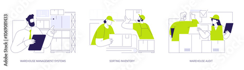 Inventory management and control abstract concept vector illustrations.