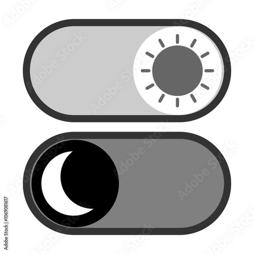 Set of dark and light mode icons. day, night, sun and moon signs and symbols for app, user interface, and website. Editable color and stroke of buttons. Isolated on transparent background. Vector