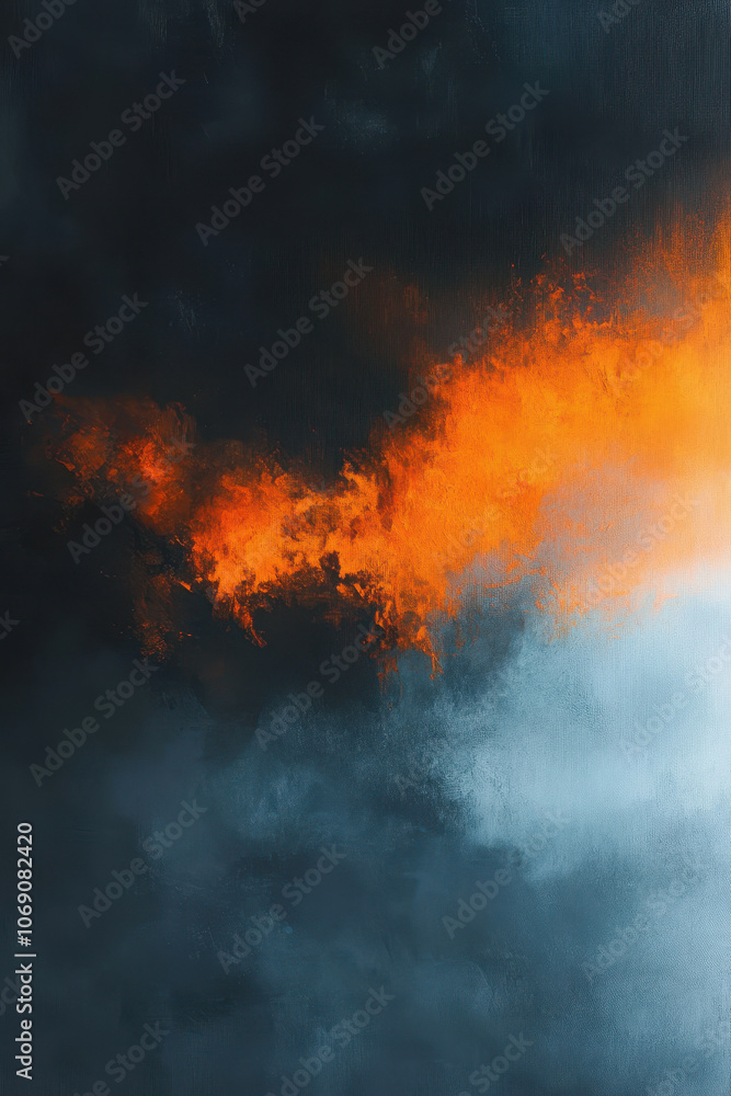Orange fire burning in dark abstract cloudy sky Orange fire burning in dark abstract cloudy sky