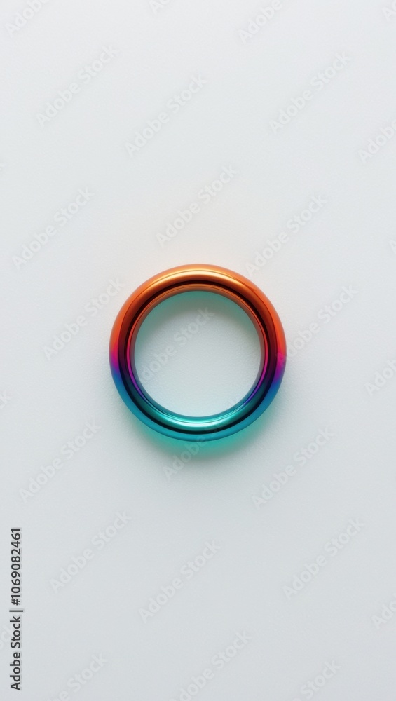 A vibrant, iridescent ring in shades of orange and turquoise, showcased against a minimalistic white background, emphasizing its sleek design and modern aesthetic. A vibrant, iridescent ring in shades of orange and turquoise, showcased against a minimalistic white background, emphasizing its sleek design and modern aesthetic.
